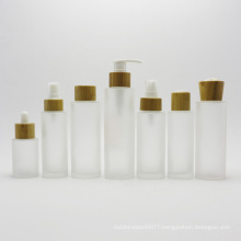 Empty Cosmetic Bottles Frosted Glass Lotion Bottle With Bamboo lid LB-01A